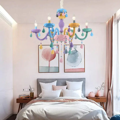 Pastel rainbow crystal candle chandelier bedroom light