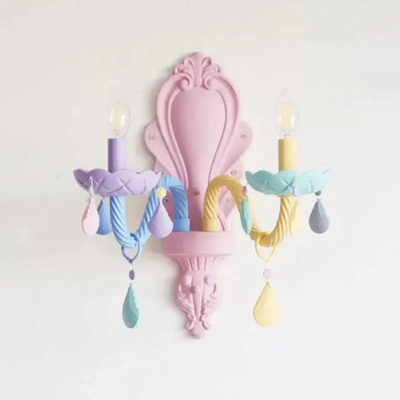 Pastel rainbow crystal candle chandelier bedroom light