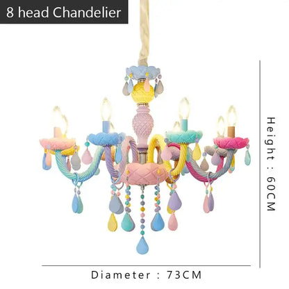 Pastel rainbow crystal candle chandelier bedroom light