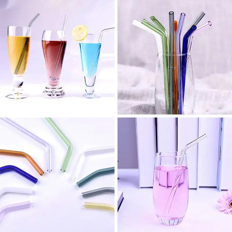 Pastel ridged glass straws set kitchen eco friendly drinking tubes