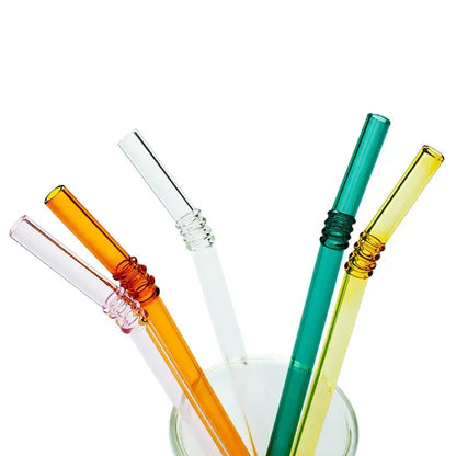 Pastel ridged glass straws set kitchen eco friendly drinking tubes