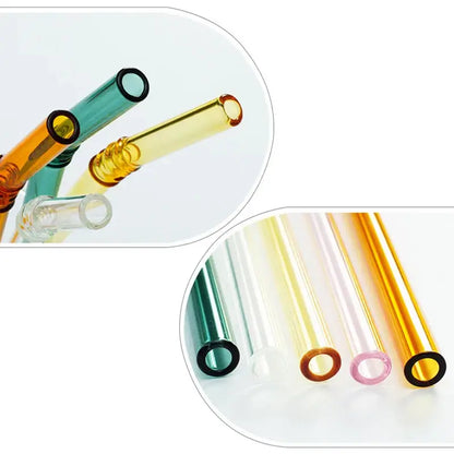 Pastel ridged glass straws set kitchen eco friendly drinking tubes