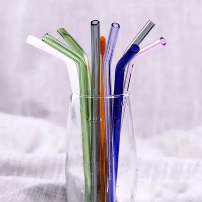Pastel ridged glass straws set kitchen eco friendly drinking tubes