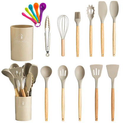 Pastel silicone kitchen utensils set with ceramic cup – kitchen
