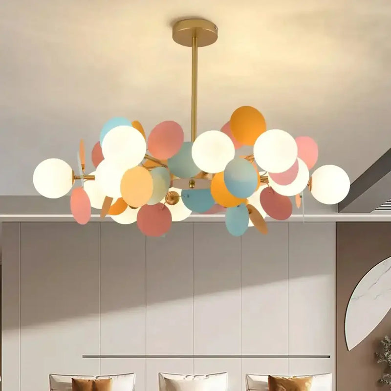 Pastel spherical colorful chandelier pendant lamp for dining room