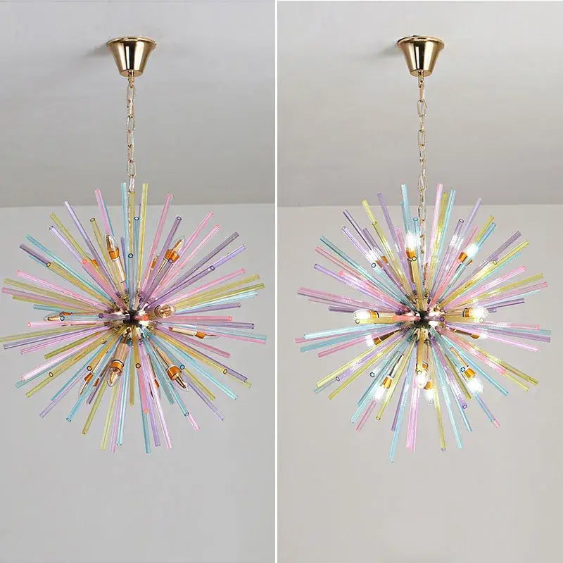 Pastel starburst dandelion chandelier glass pendant light bedroom