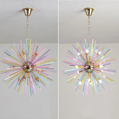 Pastel starburst dandelion chandelier glass pendant light bedroom