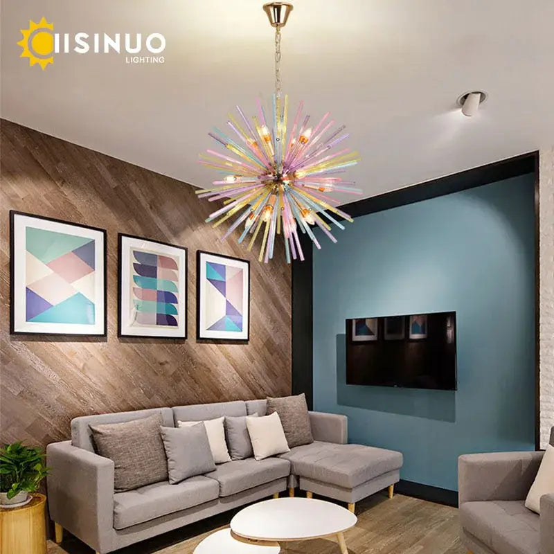 Pastel starburst dandelion chandelier glass pendant light bedroom