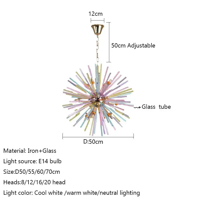Pastel starburst dandelion chandelier glass pendant light bedroom
