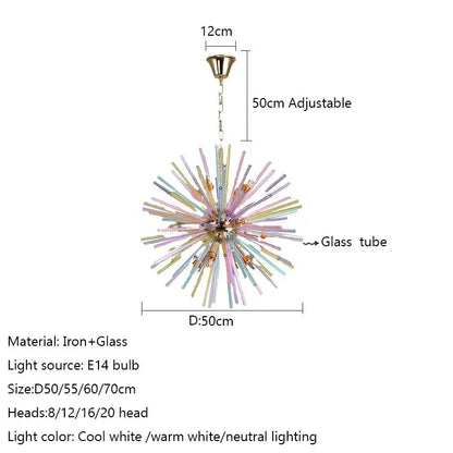 Pastel starburst dandelion chandelier glass pendant light bedroom
