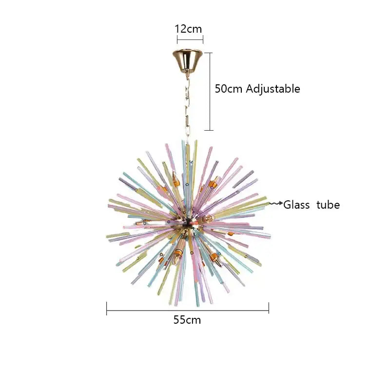 Pastel starburst dandelion chandelier glass pendant light bedroom