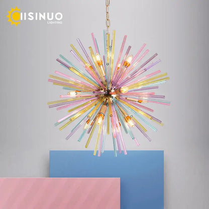 Pastel starburst dandelion chandelier glass pendant light bedroom