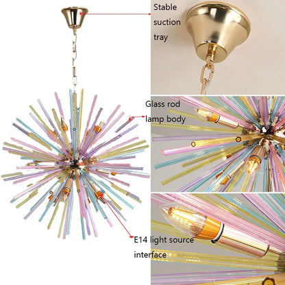 Pastel starburst dandelion chandelier glass pendant light bedroom