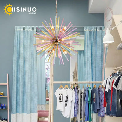 Pastel starburst dandelion chandelier glass pendant light bedroom