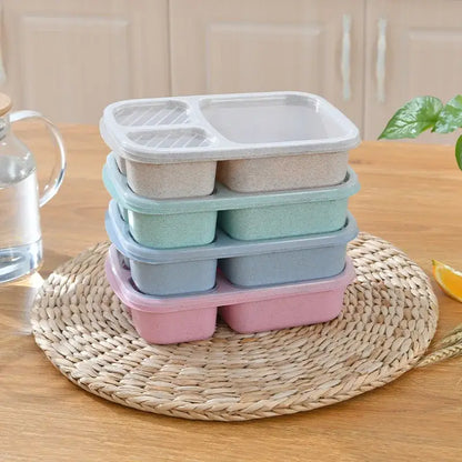 Pastel wheat straw bento box set kitchen three compartment lunch box