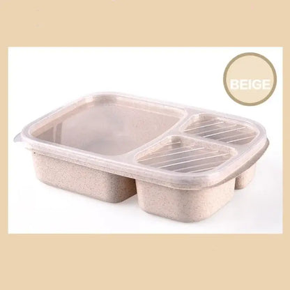 Pastel wheat straw bento box set kitchen three compartment lunch box