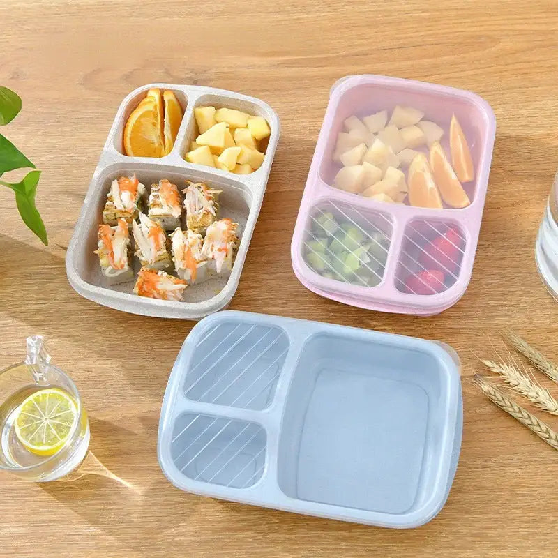 Pastel wheat straw bento box set kitchen three compartment lunch box