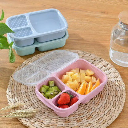 Pastel wheat straw bento box set kitchen three compartment lunch box