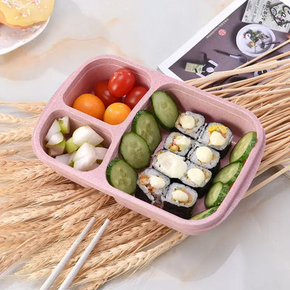 Pastel wheat straw bento box set kitchen three compartment lunch box