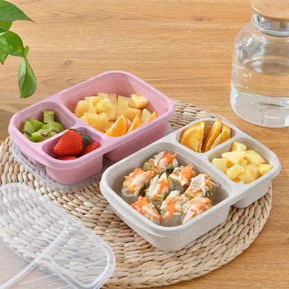 Pastel wheat straw bento box set kitchen three compartment lunch box