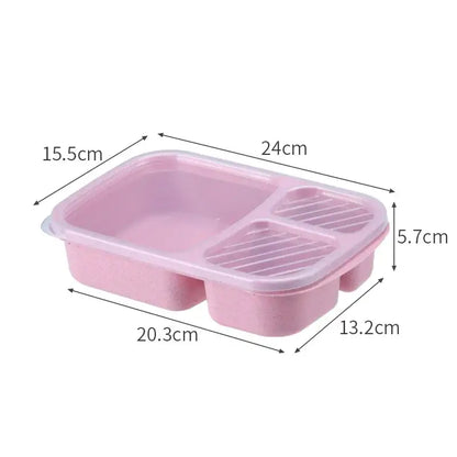 Pastel wheat straw bento box set kitchen three compartment lunch box
