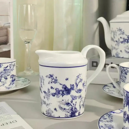 Pastoral blue & white porcelain jungle lion bone tea set dining room