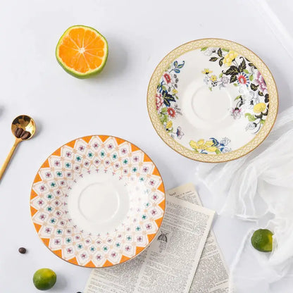 Pastoral floral bone china flower coffee cup saucers dining room set