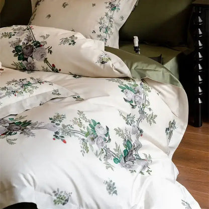 Pastoral olive green & beige 1000tc egyptian cotton bedding set bedroom