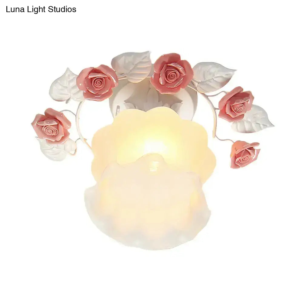 DecorBites™ Pastoral Style Ruffle Glass Semi Flush Light in Pink/White/Blue - Perfect for Dining Room Ceiling