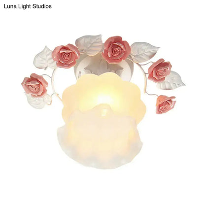 DecorBites™ Pastoral Style Ruffle Glass Semi Flush Light in Pink/White/Blue - Perfect for Dining Room Ceiling