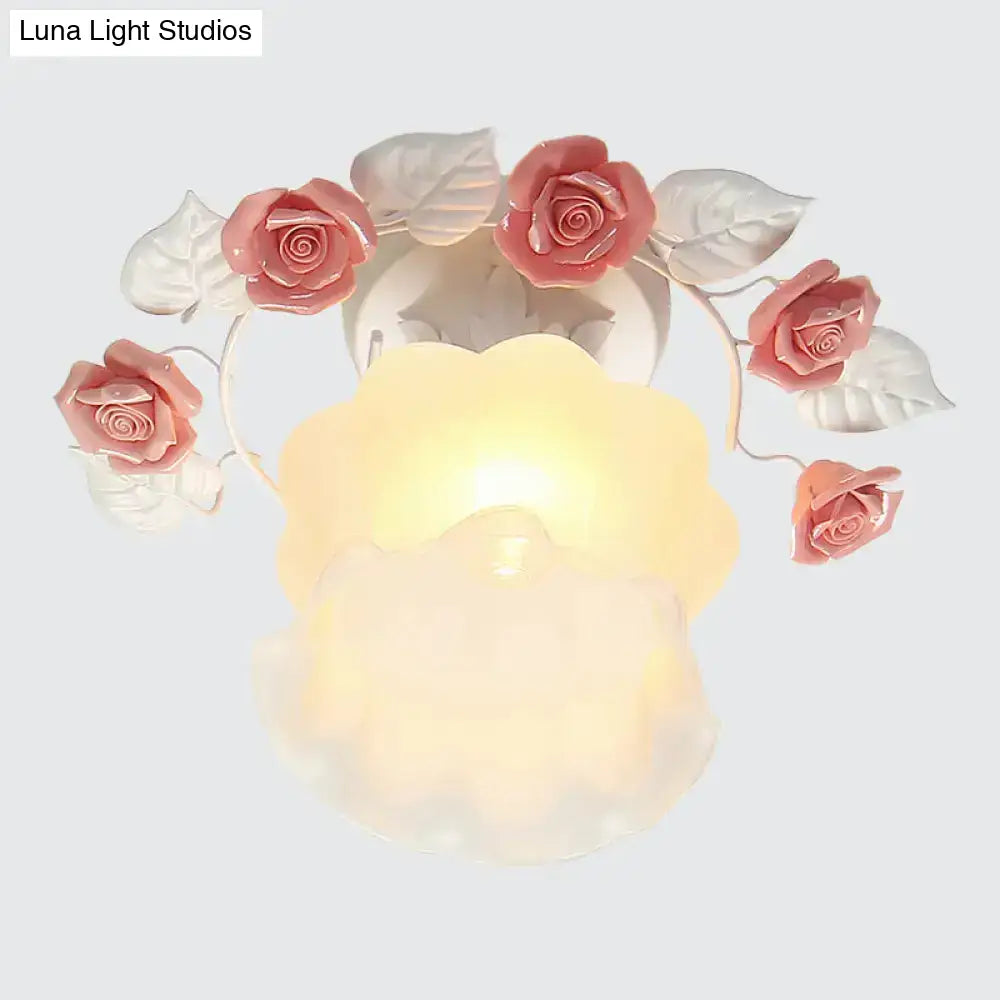 DecorBites™ Pastoral Style Ruffle Glass Semi Flush Light in Pink/White/Blue - Perfect for Dining Room Ceiling
