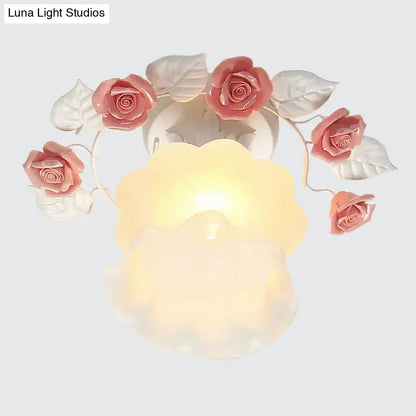 DecorBites™ Pastoral Style Ruffle Glass Semi Flush Light in Pink/White/Blue - Perfect for Dining Room Ceiling