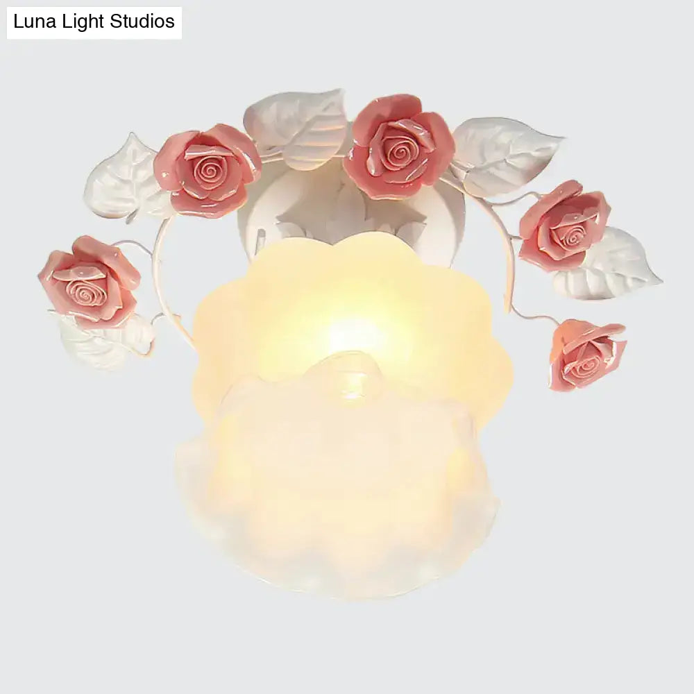DecorBites™ Pastoral Style Ruffle Glass Semi Flush Light in Pink/White/Blue - Perfect for Dining Room Ceiling