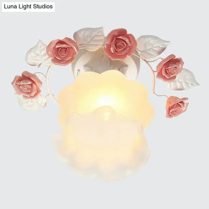 DecorBites™ Pastoral Style Ruffle Glass Semi Flush Light in Pink/White/Blue - Perfect for Dining Room Ceiling