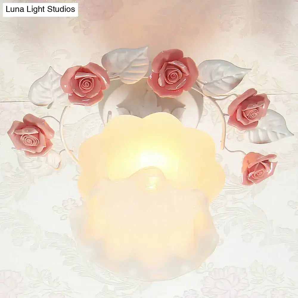 DecorBites™ Pastoral Style Ruffle Glass Semi Flush Light in Pink/White/Blue - Perfect for Dining Room Ceiling