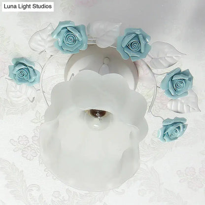 DecorBites™ Pastoral Style Ruffle Glass Semi Flush Light in Pink/White/Blue - Perfect for Dining Room Ceiling