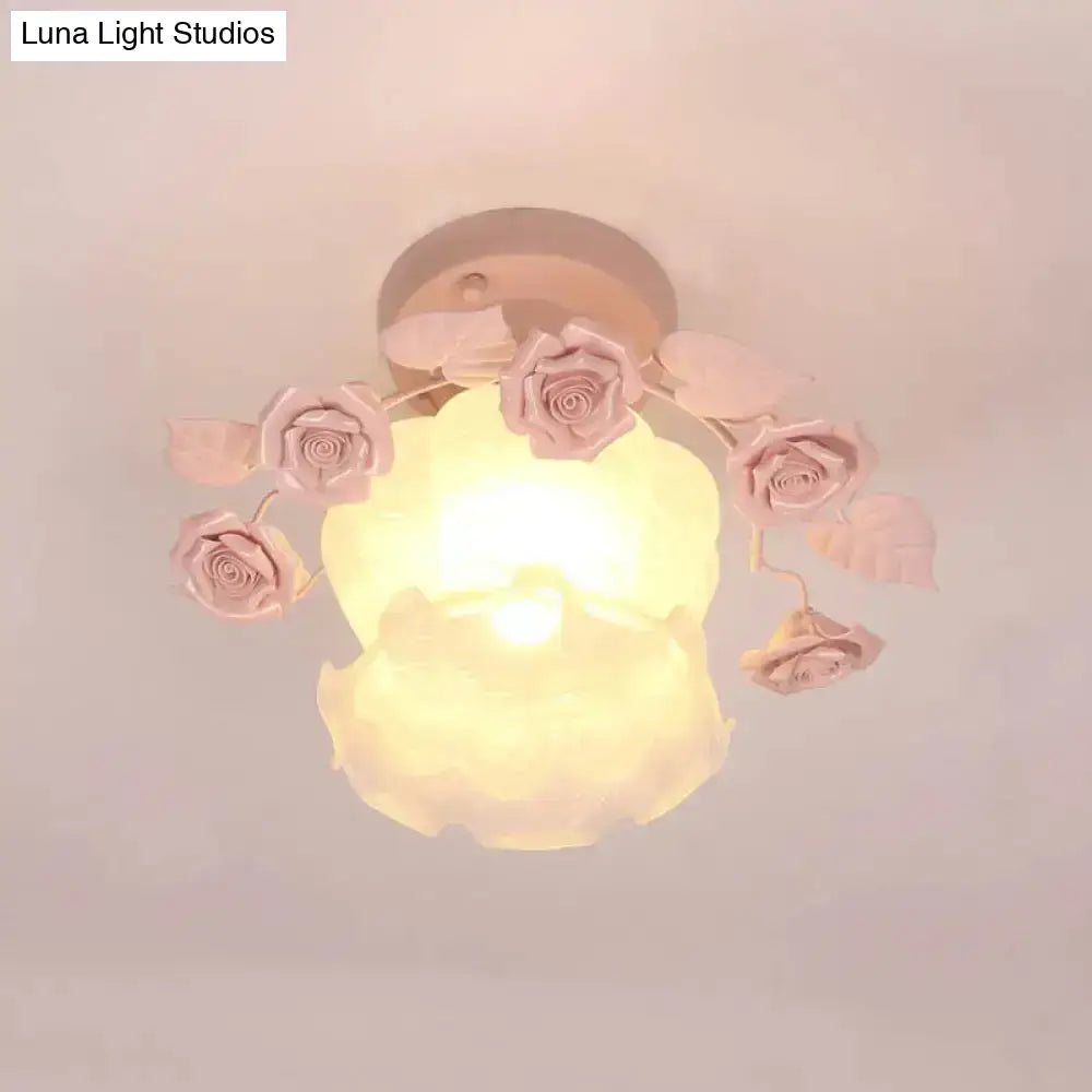 DecorBites™ Pastoral Style Ruffle Glass Semi Flush Light in Pink/White/Blue - Perfect for Dining Room Ceiling