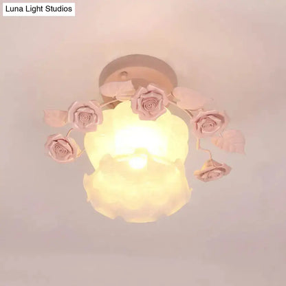 DecorBites™ Pastoral Style Ruffle Glass Semi Flush Light in Pink/White/Blue - Perfect for Dining Room Ceiling