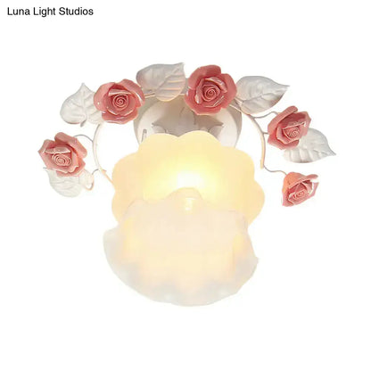 DecorBites™ Pastoral Style Ruffle Glass Semi Flush Light in Pink/White/Blue - Perfect for Dining Room Ceiling