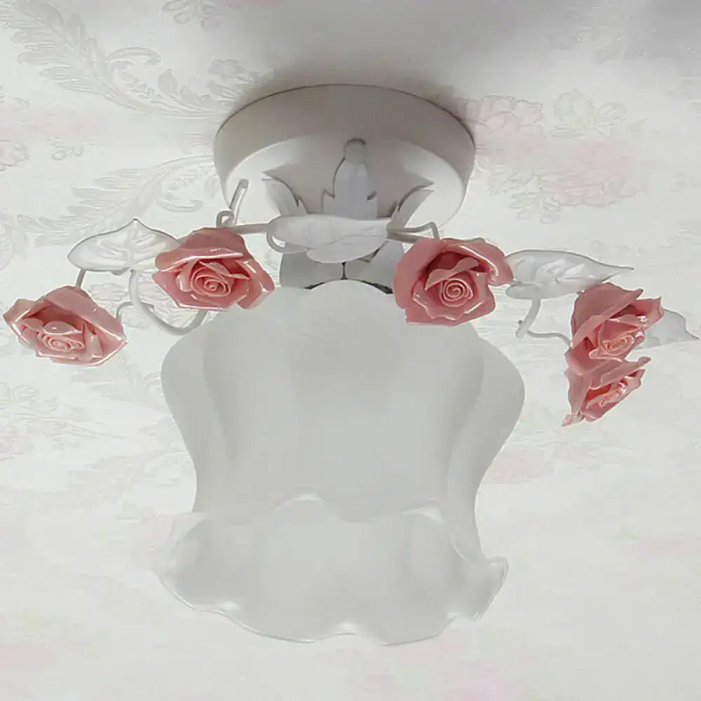 DecorBites™ Pastoral Style Ruffle Glass Semi Flush Light in Pink/White/Blue - Perfect for Dining Room Ceiling