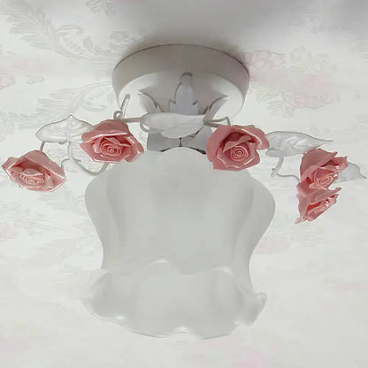 DecorBites™ Pastoral Style Ruffle Glass Semi Flush Light in Pink/White/Blue - Perfect for Dining Room Ceiling