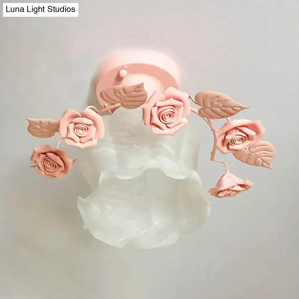 DecorBites™ Pastoral Style Ruffle Glass Semi Flush Light in Pink/White/Blue - Perfect for Dining Room Ceiling