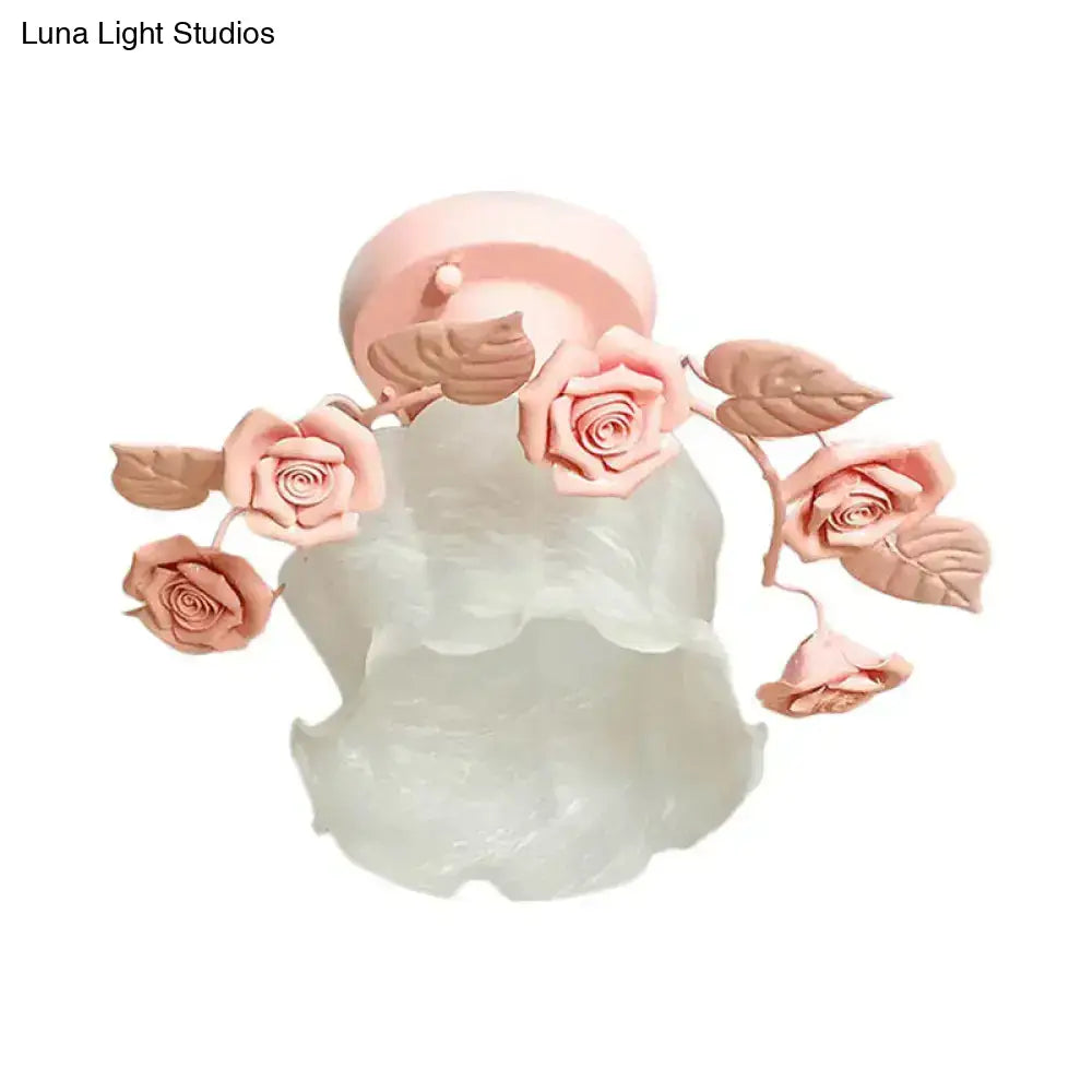 DecorBites™ Pastoral Style Ruffle Glass Semi Flush Light in Pink/White/Blue - Perfect for Dining Room Ceiling