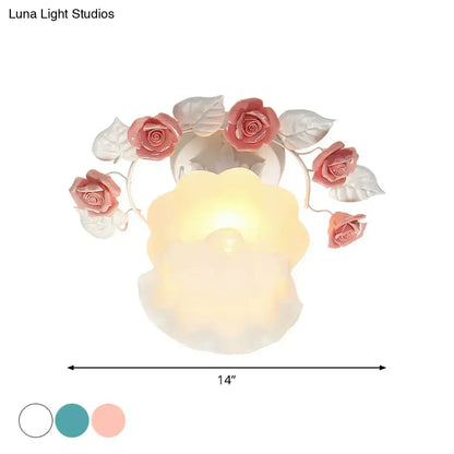 DecorBites™ Pastoral Style Ruffle Glass Semi Flush Light in Pink/White/Blue - Perfect for Dining Room Ceiling