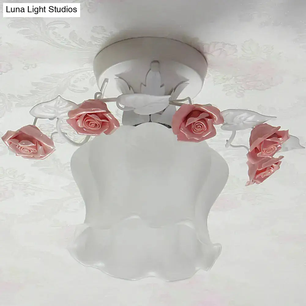 DecorBites™ Pastoral Style Ruffle Glass Semi Flush Light in Pink/White/Blue - Perfect for Dining Room Ceiling