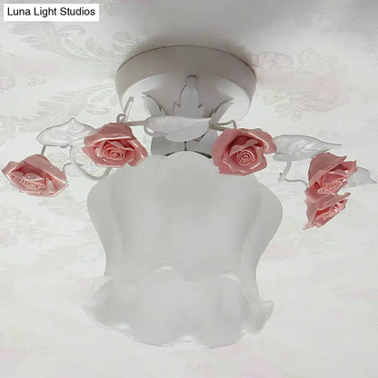DecorBites™ Pastoral Style Ruffle Glass Semi Flush Light in Pink/White/Blue - Perfect for Dining Room Ceiling