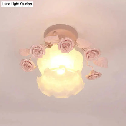 DecorBites™ Pastoral Style Ruffle Glass Semi Flush Light in Pink/White/Blue - Perfect for Dining Room Ceiling