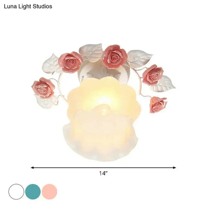 DecorBites™ Pastoral Style Ruffle Glass Semi Flush Light in Pink/White/Blue - Perfect for Dining Room Ceiling