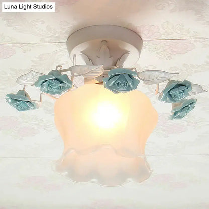 DecorBites™ Pastoral Style Ruffle Glass Semi Flush Light in Pink/White/Blue - Perfect for Dining Room Ceiling