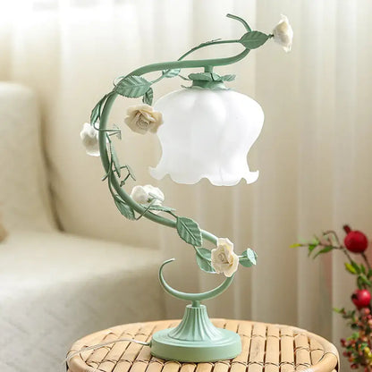 Pastoral turquoise & white rose table lamp bedroom usb charger